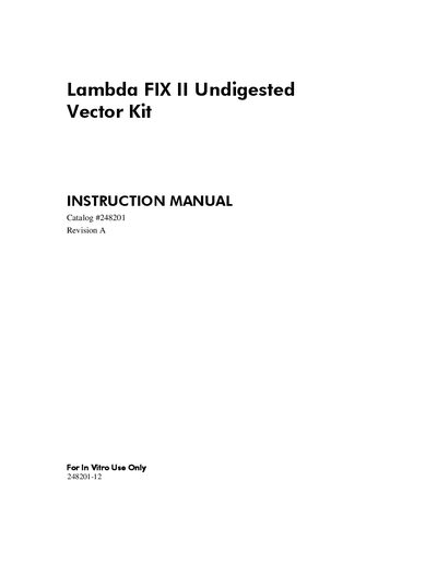 Agilent Lambda FIX II Undigested Vector Kit Instruction Manual - cover page