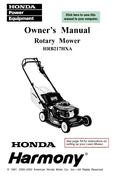 Honda HRB217HXA Rotary Mower Owner's Manual - cover page
