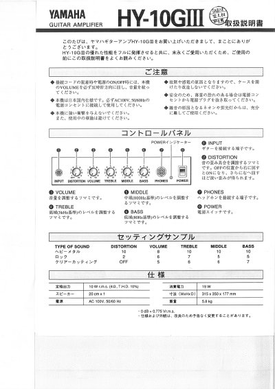 Yamaha HY-10GII Guitar Amplifier User Manual