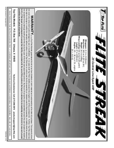 Top Flite Models Flite Streak Assembly Manual - cover page