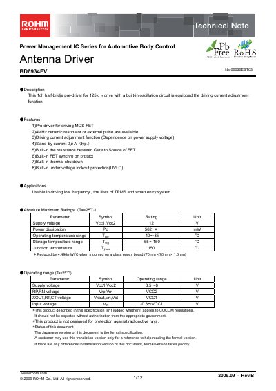 ROHM BD6934FV Technical Note - cover page
