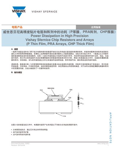 Vishay Sfernice P Thin Film, PRA Array, CHP Thick Film Application Note - cover page