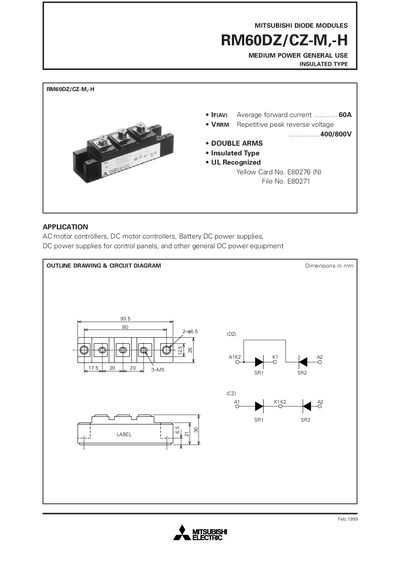 Mitsubishi RM60DZ/CZ-M,-H Diode Module Datasheet - cover page