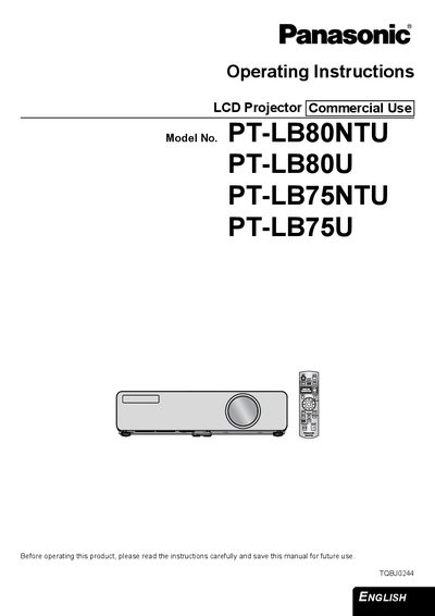 Panasonic PT-LB80NTU / PT-LB75NTU / PT-LB80U / PT-LB75U Projector Operating Instructions - cover page