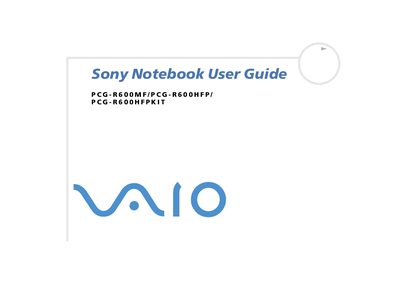 Sony VAIO PCG-R600MF / PCG-R600HFP / PCG-R600HFPKIT Notebook User Guide - cover page