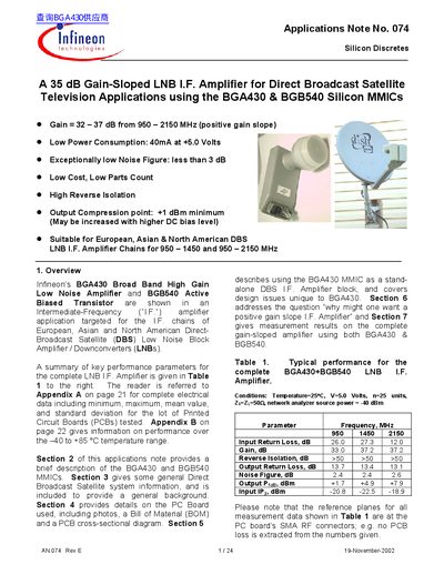 Infineon BGA430/BGB540 Silicon MMICs Application Note - cover page