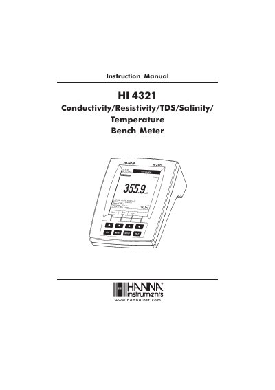 Hanna Instruments HI 4321 Bench Meter Instruction Manual - cover page