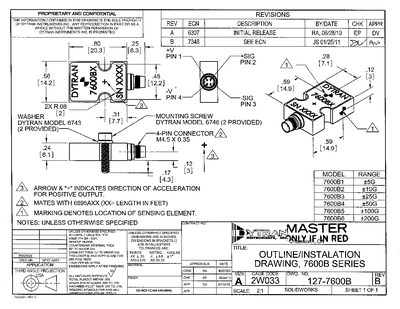 Dytran 7600B1 Variable Capacitance Accelerometer Installation Drawing - cover page