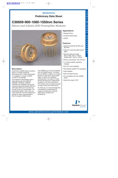 PerkinElmer C30659-900-1060-1550nm Series handbook - cover page