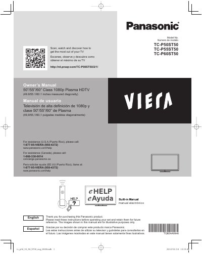 Panasonic TC-P50ST50 TC-P55ST50 TC-P60ST50 Manual - cover page