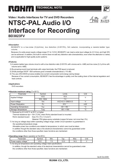 ROHM BD3823FV Audio Volume Control Datasheet - cover page