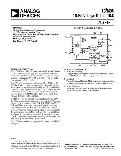 Analog Devices AD7846 Datasheet - cover page