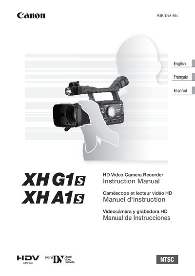 Canon XH G1S / XHA1S Camcorder User Manual - cover page