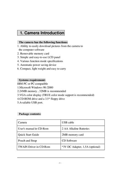 Digital Camera User Manual - cover page