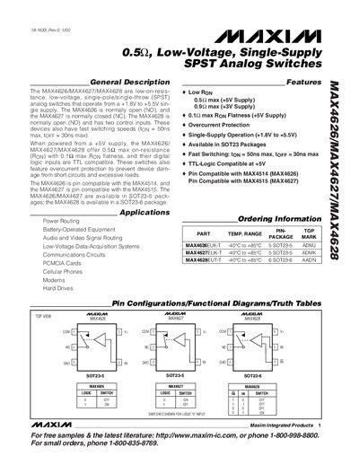 Maxim MAX4626/MAX4627/MAX4628 SPST Analog Switches Datasheet - cover page