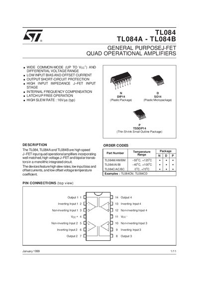 ST TL084 Data Sheet - cover page