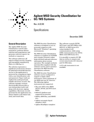 Agilent MSD Security ChemStation for GC/MS Systems Rev A.02.00 User Manual