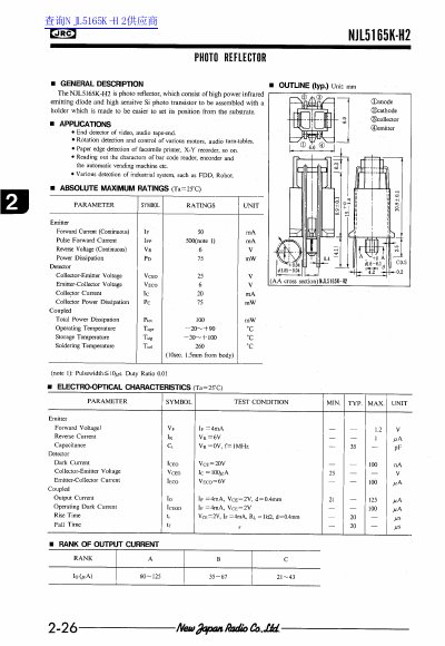 JRC NJL5165K-H2 Photo Reflector Datasheet - cover page