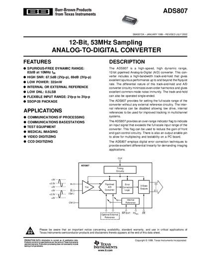 Texas Instruments ADS807 Datasheet - cover page