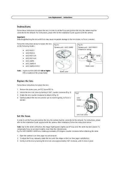 Axis Network Camera Lens Replacement Instructions - cover page