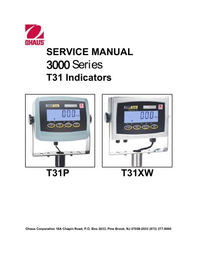 Ohaus T31 Indicator Service Manual - cover page
