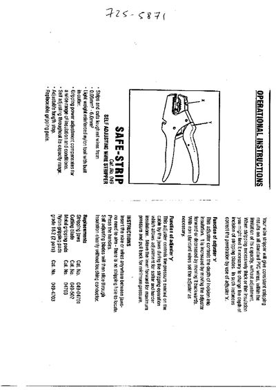 Miller SAFE-STRIP Wire Stripper Operational Instructions - cover page