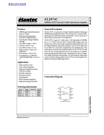 Elantec EL2074C Operational Amplifier Datasheet - cover page
