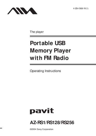 AIWA AZ-RS1/RS128/RS256 Portable USB Memory Player Operating Instructions - cover page