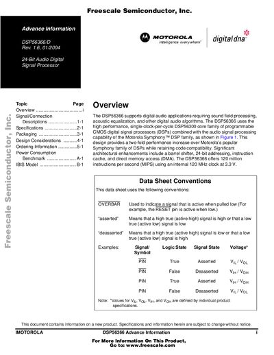 Motorola DSP56366 Advance Information - cover page