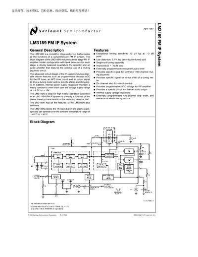 National Semiconductor LM3189N FM IF System Datasheet