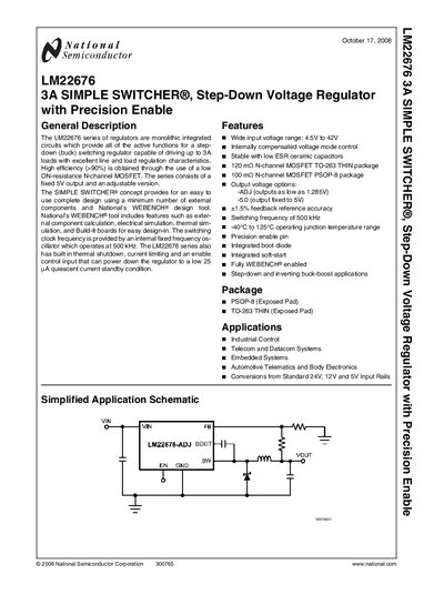 National Semiconductor LM22676 3A Simple Switcher Step-Down Voltage Regulator Datasheet - cover page