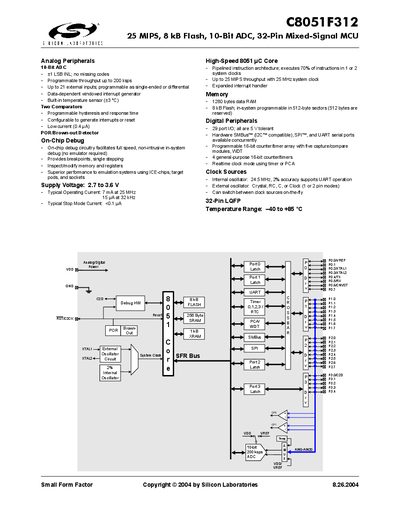 Silicon Laboratories C8051F312 Datasheet - cover page