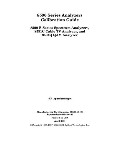 Agilent 8590 Series Analyzers Calibration Guide - cover page