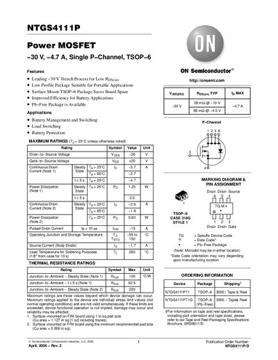 ON Semiconductor NTGS4111P Handbook - cover page