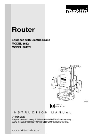 Makita 3612 Router Equipped with Electric Brake Instruction Manual - cover page
