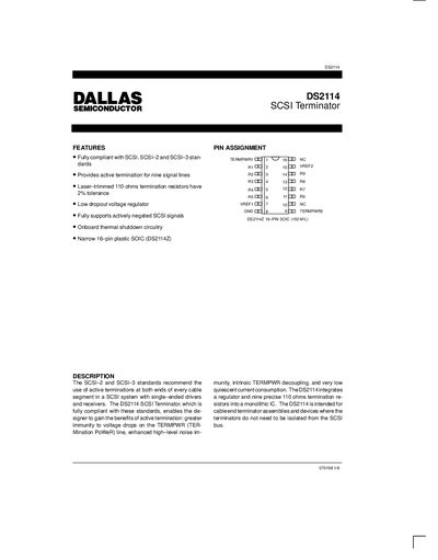 Dallas Semiconductor DS2114 SCSI Terminator Datasheet - cover page