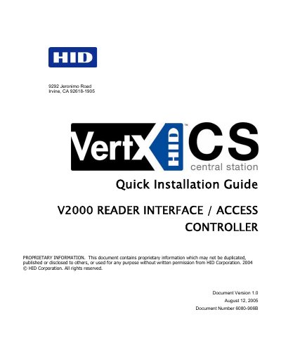 HID V2000 (CS) Access Controller Quick Installation Guide
