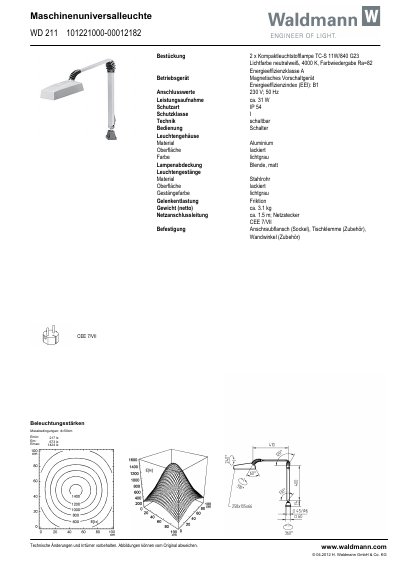Waldmann WD 211 Technology Data Sheet - cover page