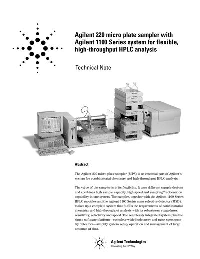Agilent 220 micro plate sampler with Agilent 1100 Series system for flexible high-throughput HPLC analysis service manual - cover page