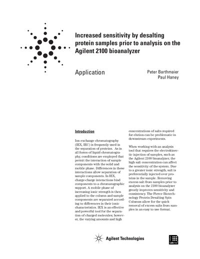 Agilent 2100 Bioanalyzer Protein Desalting Application Note - cover page