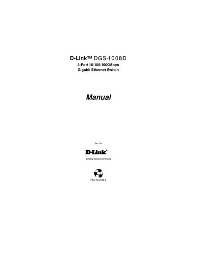D-Link DGS-1008D Unmanaged Gigabit Ethernet Switch User Manual
