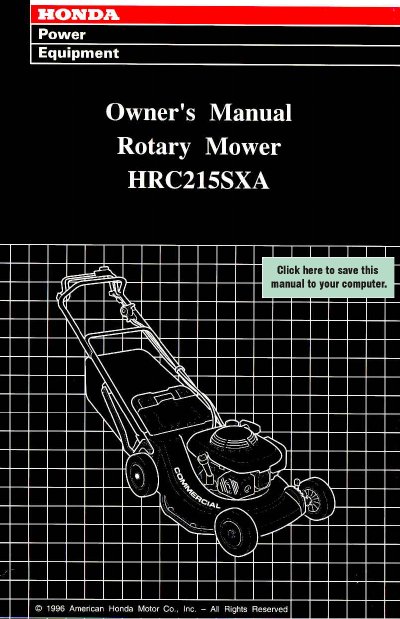 Honda HRC215SXA Rotary Mower Owner's Manual - cover page