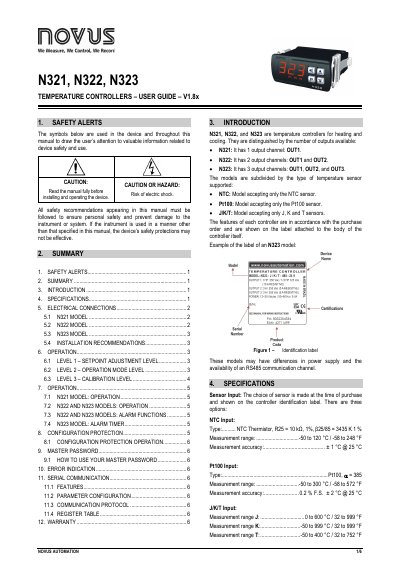 Novus N321/N322/N323 Temperature Controllers User Guide