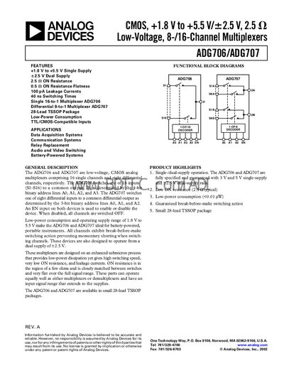 Analog Devices ADG706/ADG707 Datasheet - cover page