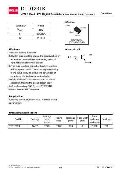 ROHM DTD123TK Datasheet - cover page