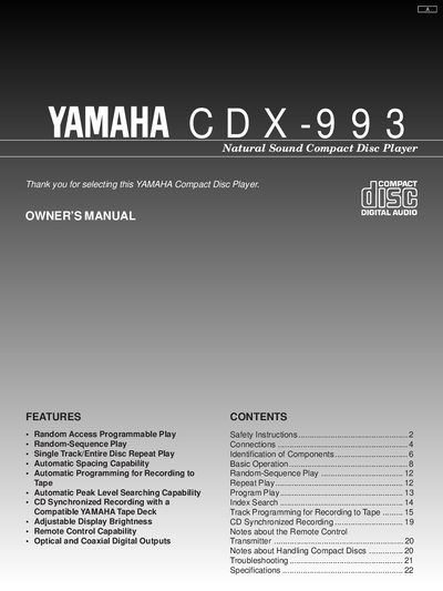 Yamaha CDX-993 Owner's Manual - cover page
