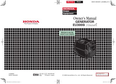 Honda EU3000i Generator Owner's Manual - cover page