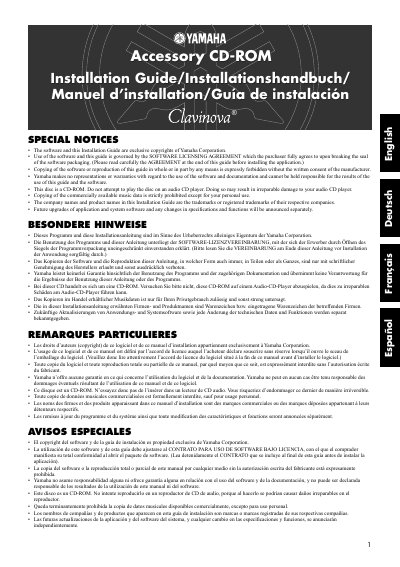 Yamaha Clavinova Accessory CD-ROM Installation Guide - cover page