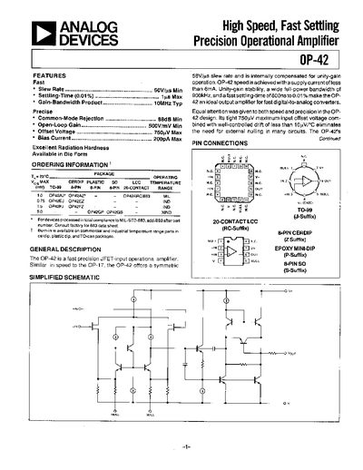 Analog Devices OP-42 Datasheet - cover page