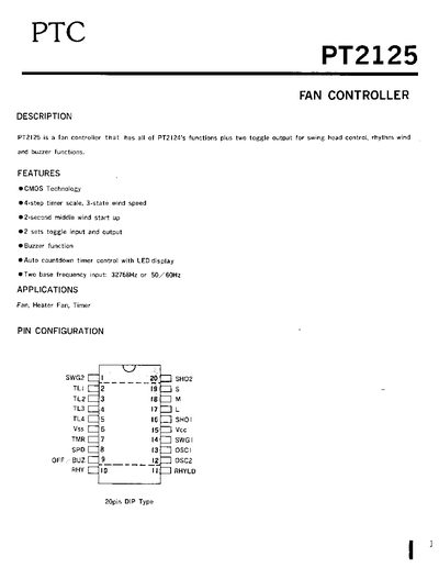 PTC PT2125 Fan Controller Handbook - cover page